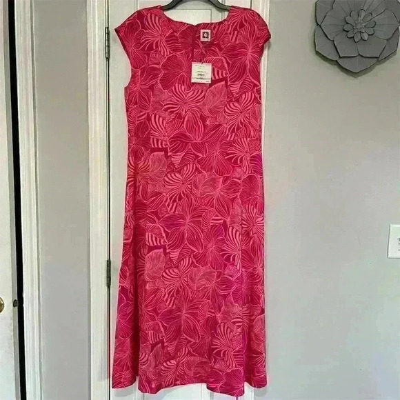 Anne Klein Dresses & Skirts - Anne Klein Women's Size 10 Multicolor Sheath Dress Pink Red Leaf Print
